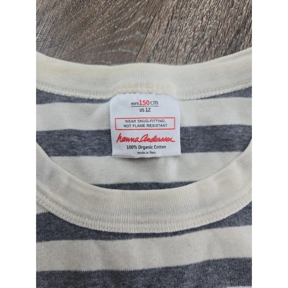 EUC Hanna Andersson Gray White Stripe Pajama Top US 12 (150cm) Organic Cotton
